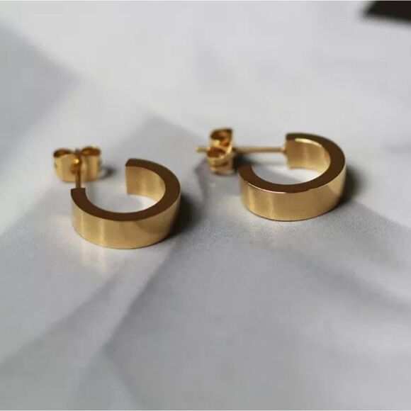 18K Real Gold Plated Stainless Steel Hoop Earrings Non Tarnish Hoop Earrings - Picture 2 of 7